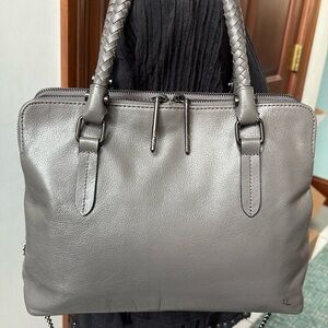 Elliot Lucca  business satchel shoulder  bag  2 padded compartments leather EUC